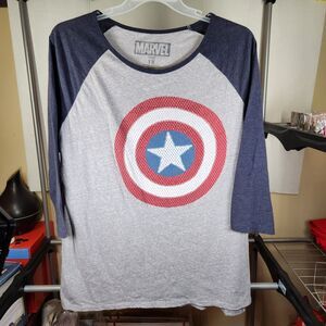 Marvel Graphic Captain America 3/4 Sleeves Gray 1X